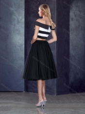 Princess Off the Shoulder Black Prom Dress with Cap Sleeves