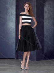 Princess Off the Shoulder Black Prom Dress with Cap Sleeves