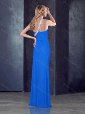 Romantic One Shoulder Pink Prom Dress with High Slit and Beading