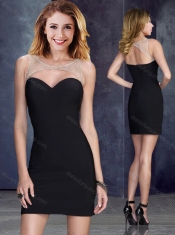 Sexy Beaded Top Elastic Woven Satin Dama Dress in Black
