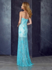 Short Inside Long Outside Beaded Baby Blue Dama Dress with in Lace