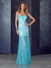 Short Inside Long Outside Beaded Baby Blue Dama Dress with in Lace