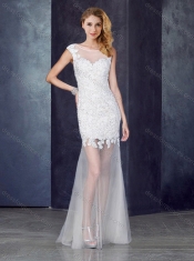 Short Inside Long Outside White Prom Dress with Beading and Appliques