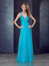 Simple Empire Straps  Beaded and Applique Prom Dress in Teal