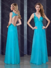 Simple Empire Straps Beaded and Applique Prom Dress in Teal