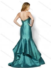 Wonderful Brush Train Mermaid Taffeta Beaded Top Prom Dress in Teal