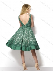 Wonderful Deep V Neckline Backless Laced Dama Dress in Red