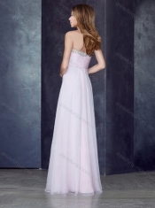 Discount Empire Applique and Ruched Prom Dress in Baby Pink