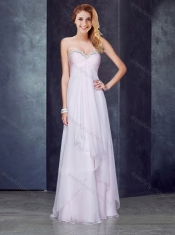 Discount Empire Applique and Ruched Prom Dress in Baby Pink