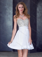 Hot Sale Short Sweetheart White Prom Dress with Beading in Organza