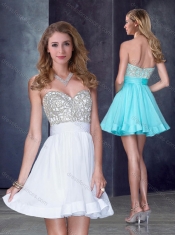 Hot Sale Short Sweetheart White Prom Dress with Beading in Organza