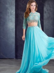 Luxurious Brush Train See Through Prom Dress with Lace and Beading