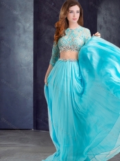 Luxurious Brush Train See Through Prom Dress with Lace and Beading