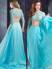 Luxurious Brush Train See Through Prom Dress with Lace and Beading