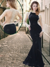 Luxurious See Through Mermaid Prom Dress with Beaded Long Sleeves