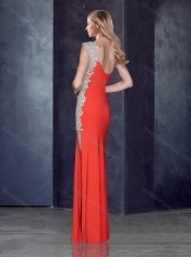 One Shoulder Red Prom Dress with Beading and Appliques