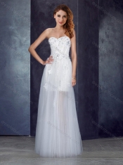 Short Inside Long Outside Tulle White Prom Dress with Appliques and Beading