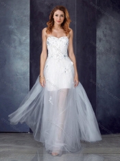 Short Inside Long Outside Tulle White Prom Dress with Appliques and Beading