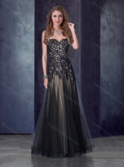 Top Selling Empire Applique Black Prom Dress in Tulle