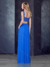 Two Piece Column Straps Red Prom Dress with Appliques