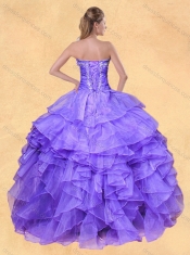 Big Puffy Applique Eggplant Purple Sweet 16 Dress in Organza