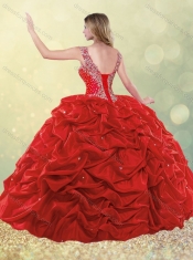 Cheap Beaded Bodice Straps Taffeta Sweet 16 Dress with Bubbles