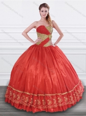 Latest Beaded and Applique Taffeta Sweet 16 Dress in Red and Gold