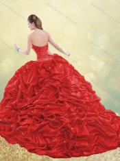 Luxurious Brush Train Taffeta Bubble Sweet 16 Dress in Turquoise