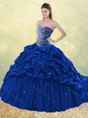Luxurious Brush Train Taffeta Bubble Sweet 16 Dress in Turquoise