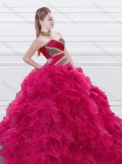 New Style Beaded and Ruffled Red Sweet 16 Dress in Tulle