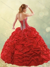 New Style Puffy Skirt Bubble Red Sweet 16 Dress in Taffeta