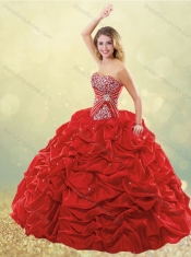 New Style Puffy Skirt Bubble Red Sweet 16 Dress in Taffeta
