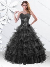 Princess Black Sweet 16 Dress with Beading and Ruffled Layers Princess Black Sweet 16 Dress with Beading and Ruffled Layers