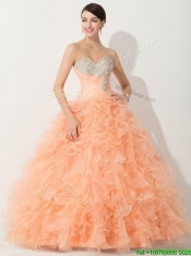 Princess Orange Sweet 16 Gown with Beading and Ruffles