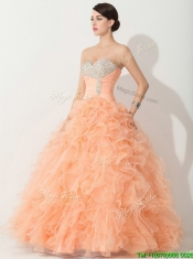 Princess Orange Sweet 16 Gown with Beading and Ruffles