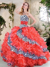 Strapless Zebra and Hot Pink Sweet 16 Dresses with Ruffles and Bowknot