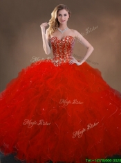 Ball Gown Beaded and Ruffles 15th Birthday Gowns in Red