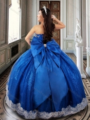 Ball Gown Beaded Royal Blue Sweet 16 Dress with Appliques and Bowknot