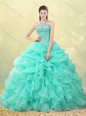 Big Puffy Apple Green Quinceanera Dress with Beading and Bubbles