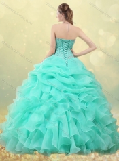 Big Puffy Apple Green Quinceanera Dress with Beading and Bubbles