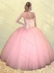 Big Puffy Beaded Baby Pink Quinceanera Dress in Tulle