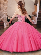 Cheap Beaded Bodice Really Puffy Quinceanera Dress in Hot Pink