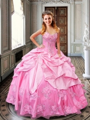 Cheap Beaded Rose Pink Quinceanera Dresses with Bubbles and Appliques