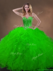 Cheap Classical Spring Green Quinceanera Gowns with Beading and Ruffles