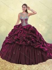 Cheap Lovely See Through Beaded and Bubble Quinceanera Dress in Dark Green