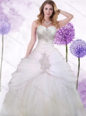 Cheap Popular Tulle White Princess Quinceanera Dress with Beading and Ruching