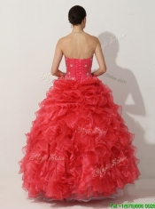 Cheap Promotional Princess Red Quinceanera Gown with Beading and Ruffles