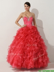 Cheap Promotional Princess Red Quinceanera Gown with Beading and Ruffles