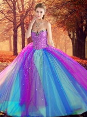 Classical Beautiful Beaded Multi Color Quinceanera Dress in Tulle