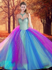 Classical Beautiful Beaded Multi Color Quinceanera Dress in Tulle